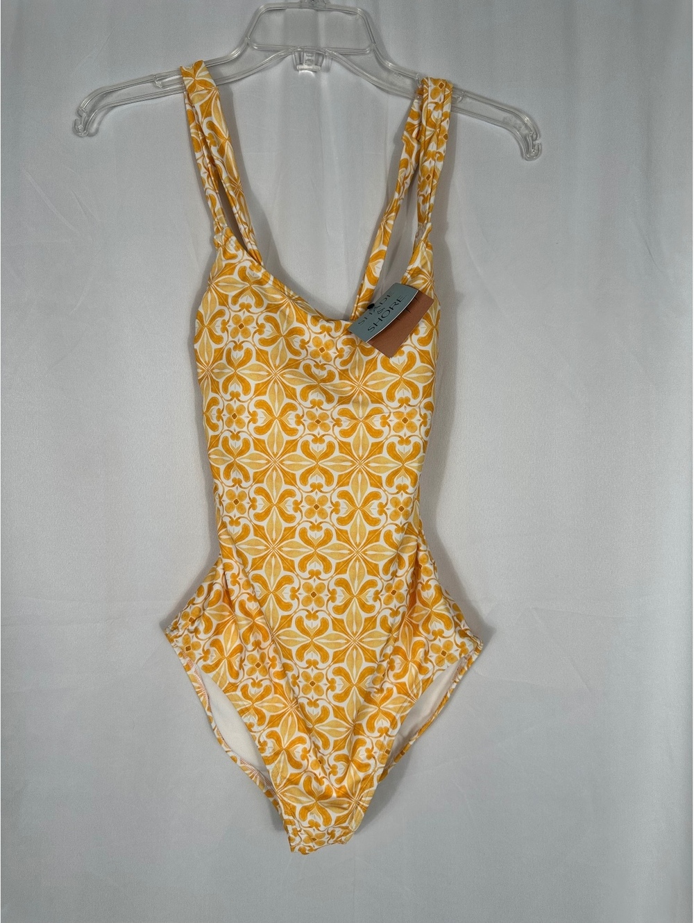 Shade & Shore Women's Yellow Tile Print One-Piece Swimsuit Size Small